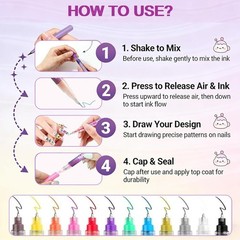 Nails Art Marker Set 12 Colors Water-Based Quick Dry Nail Polish Pens
