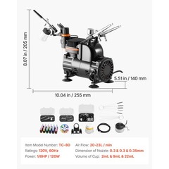 Uimoso Airbrush Kit with Compressor, 3 Brushes, 3 Nozzles for Painting Tasks
