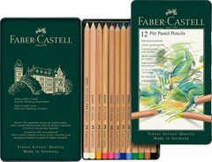 12 PCS FaberCastel FC112112 Assorted Pitt Pastel Pencils In Metal Tin