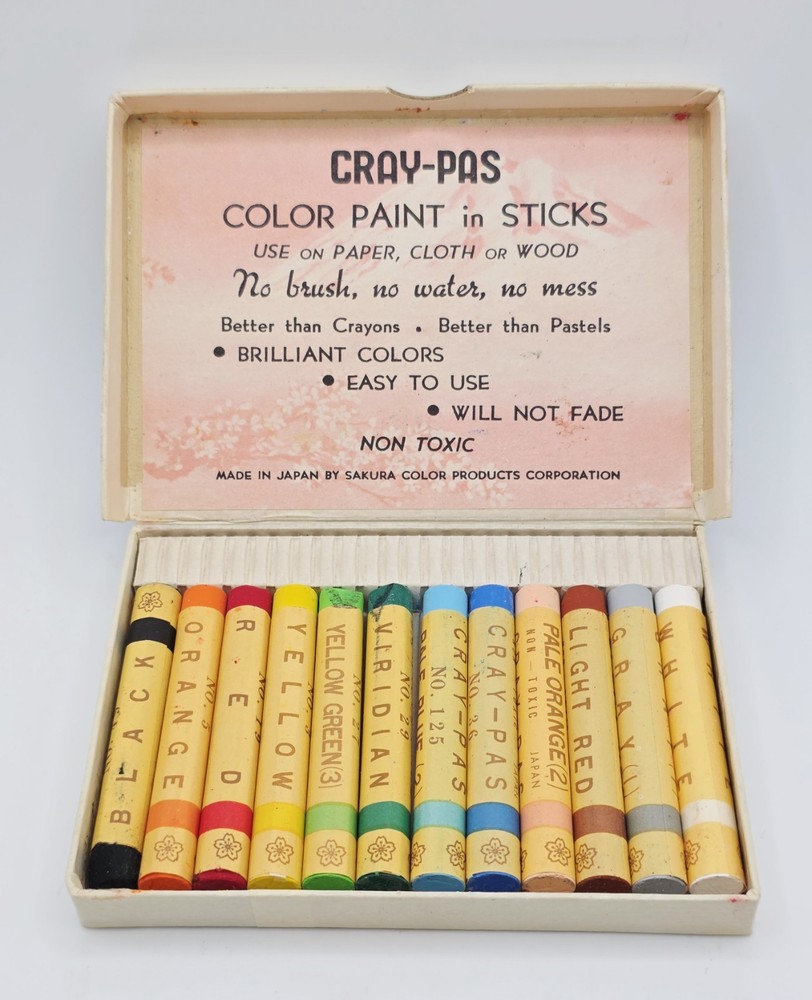 Vintage Japanese NOS SAKURA Cray-Pas Oil Colors Stick Form 12 colors Japan