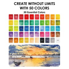 50 Colors Premium All-In-One Water Color Paint Set – Detail Paint Brush Included