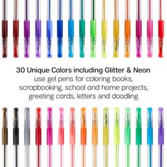 KINGART 30 Sparkling Colors Glitter Rollerball Gel Pens Set