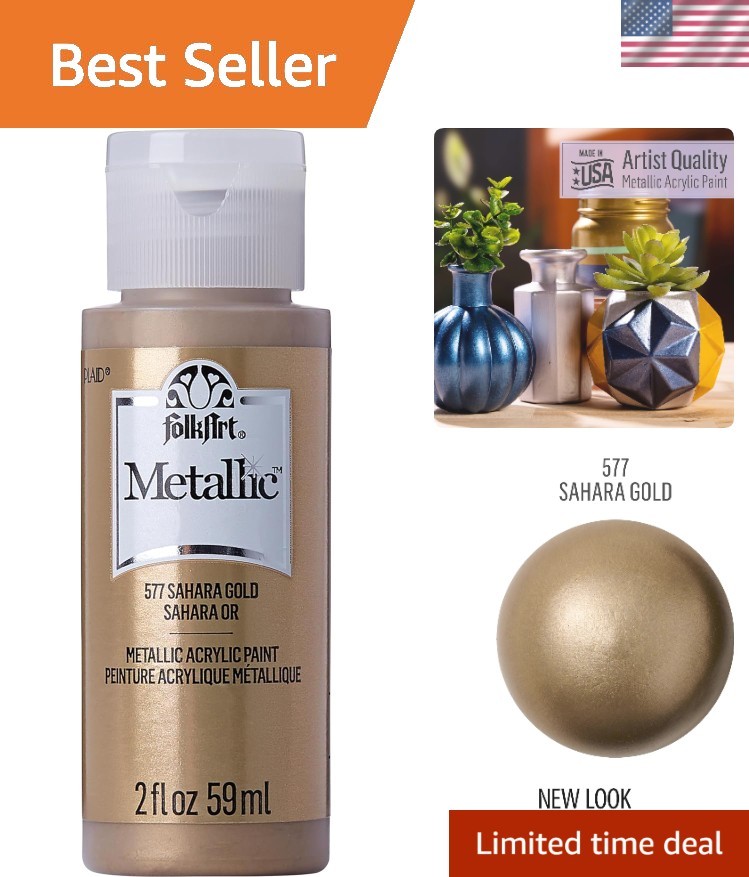 2 oz Sahara Gold Metallic Acrylic Paint – Quick Dry Non-Toxic for All Surfaces