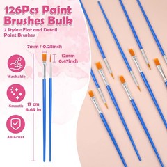126 Pcs Small Paint Brushes Bulk Flat Round Kid Craft Acrylic Oil Watercolor Fac
