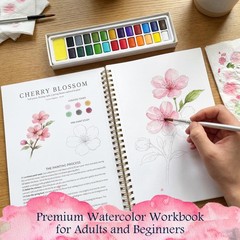 Watercolor Workbook for Beginners,18 Floral Water Coloring Book,Relaxing & Ea…