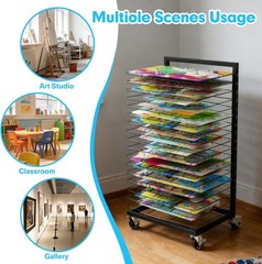 Art Drying Rack 18 Shelves A3 Metal Mobile Lockable Wheels Black