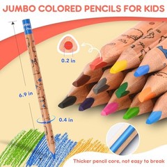 Jumbo Colored Pencils for Kids, Triangle Thick Coloring 12 Wooden Look