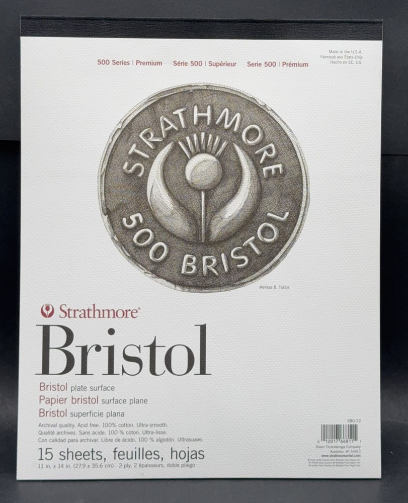 Strathmore 500 Series Bristol Paper Pad 15 Sheets 11”x140 Acid-Free 100% Cotton