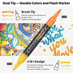 48 Colors Duo Glitter Brush Markers, 24 Pack Water-based Ink Glitter Pens, Me…