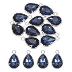 10 Pcs 10x14mm Alloy Glass Crystal Teardrop Charm for DIY Craft, Dark Blue
