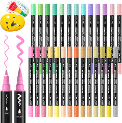 Shuttle Art 28 Pastel Colors Dual Tip Acrylic Paint Markers, Brush Tip and Fine