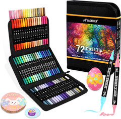 72 Colors Acrylic Paint Markers, Dual Tip with Fine Tip and Brush Tip Pens for S