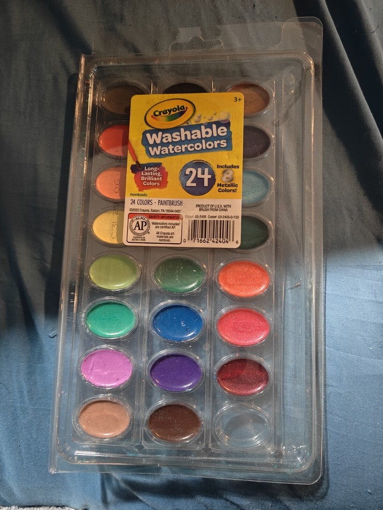 DS1- Crayola Washable Watercolors 23 Colors Brush Long-Lasting Brilliant Colors