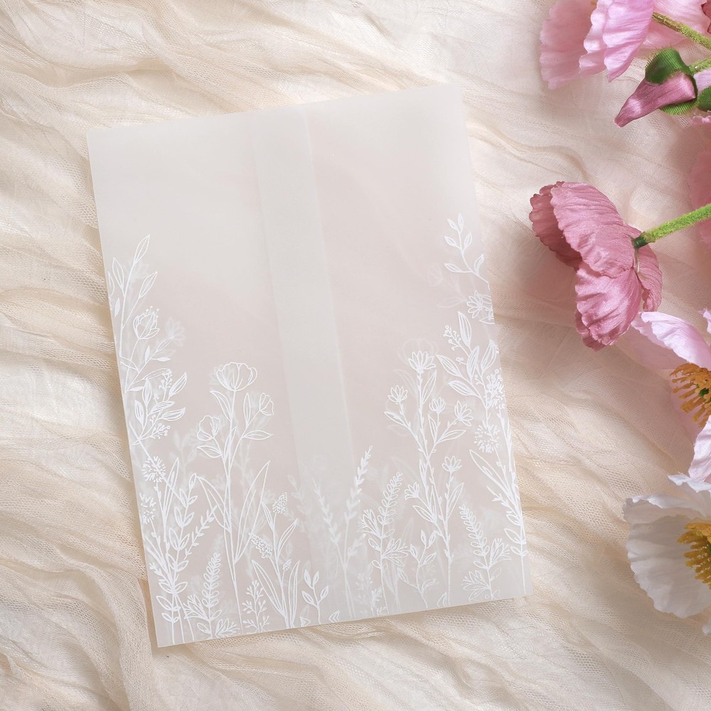 50 Pack Vellum Jackets for 5×7 Invitations – Pre-Folded 130GSM Translucent Pa…